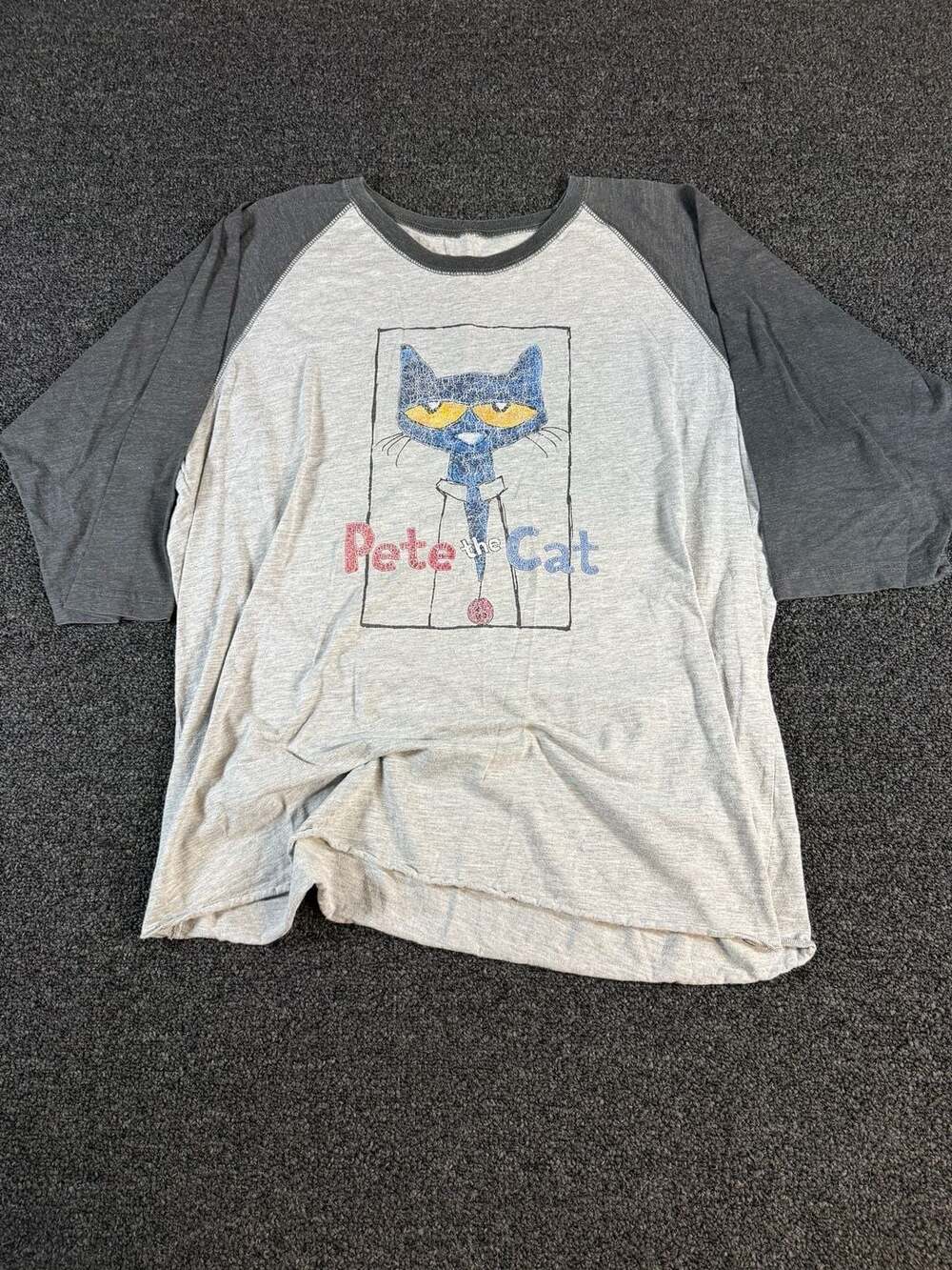 Pete the Cat Graphic Raglan Baseball Tee, Gray, Men's Large